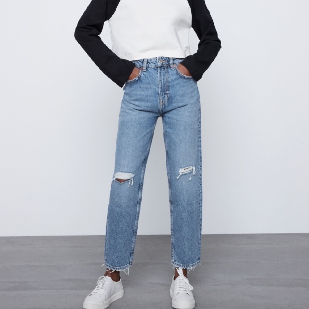 Zara Ripped Fit Mom Jeans